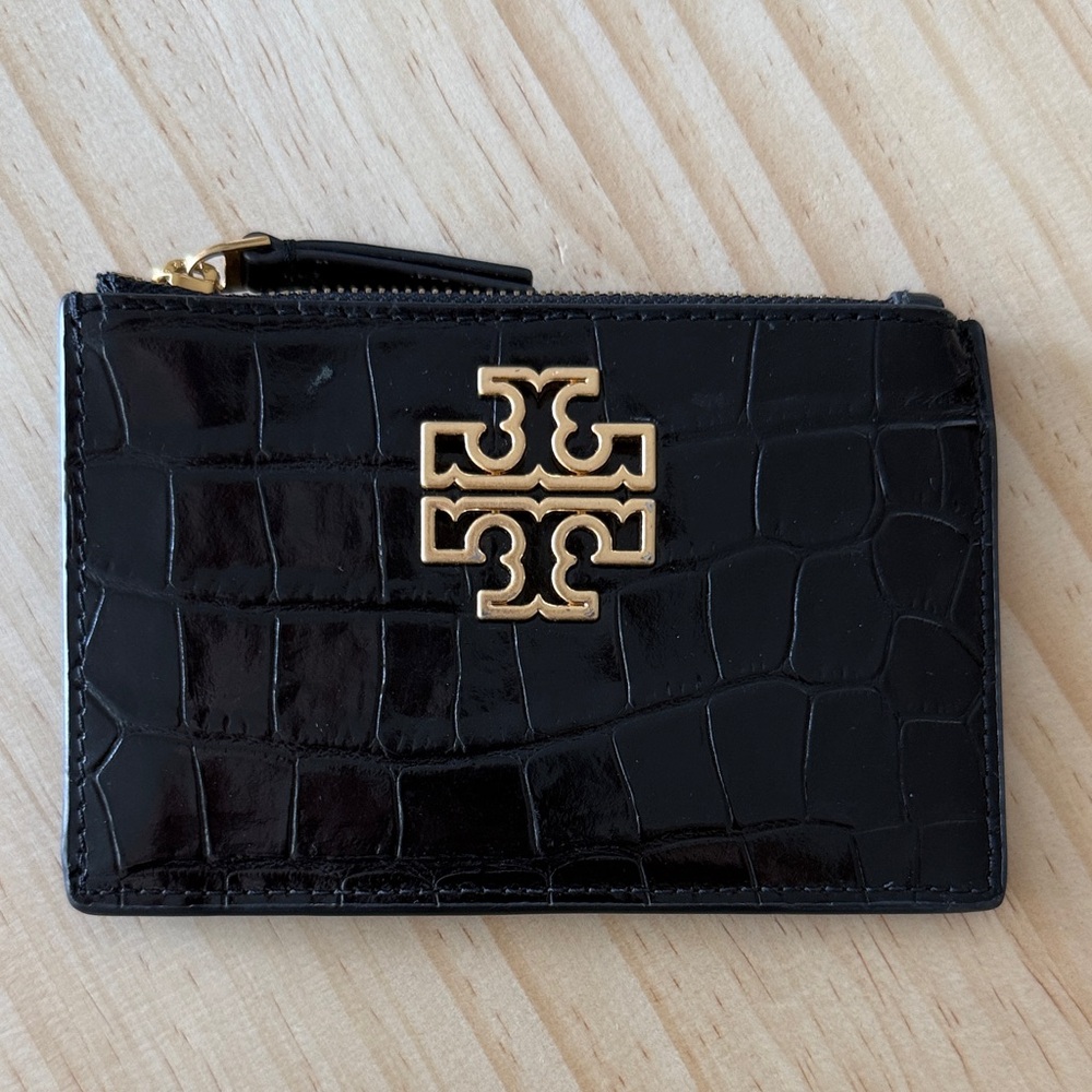 Tory Burch Black Croc-Embossed Card Case